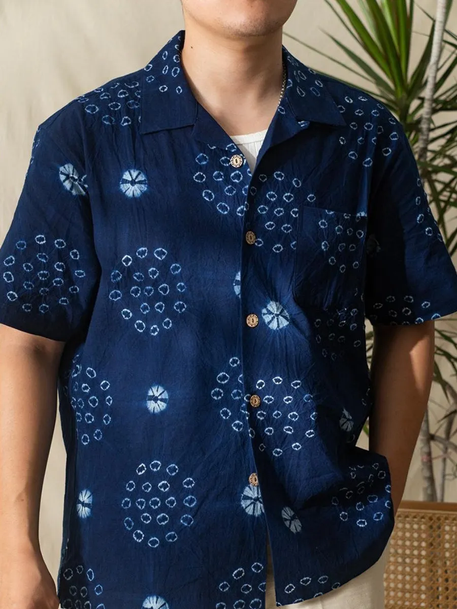 Men's Indigo Tie-dyed Aloha Shirt