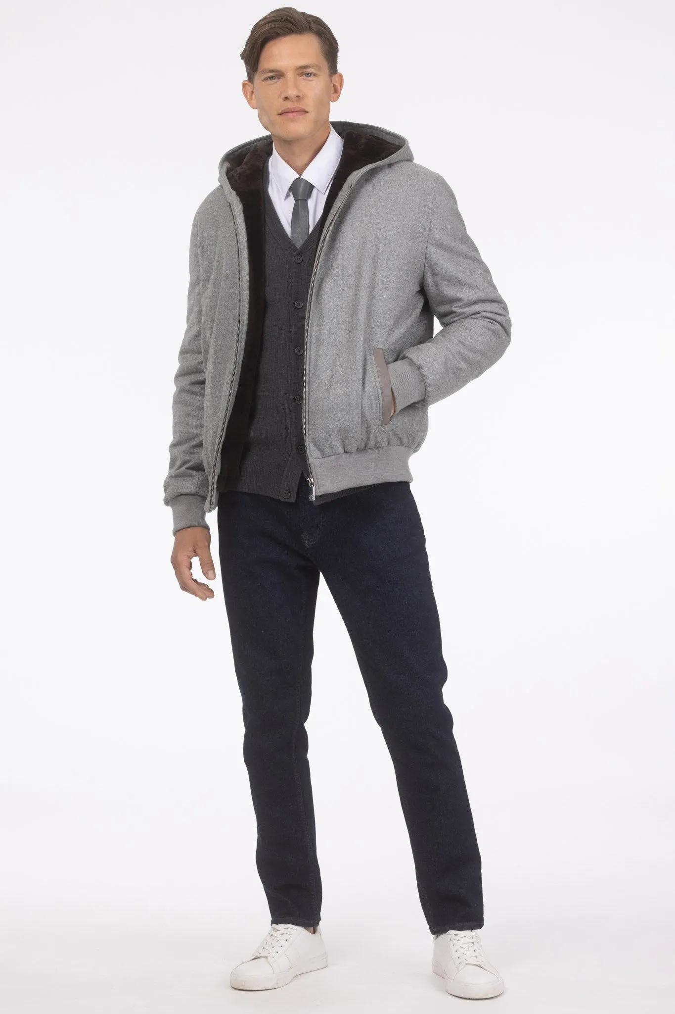 Men's Loro Piana Cashmere & Wool Jacket with Select Shearling Lamb Lining