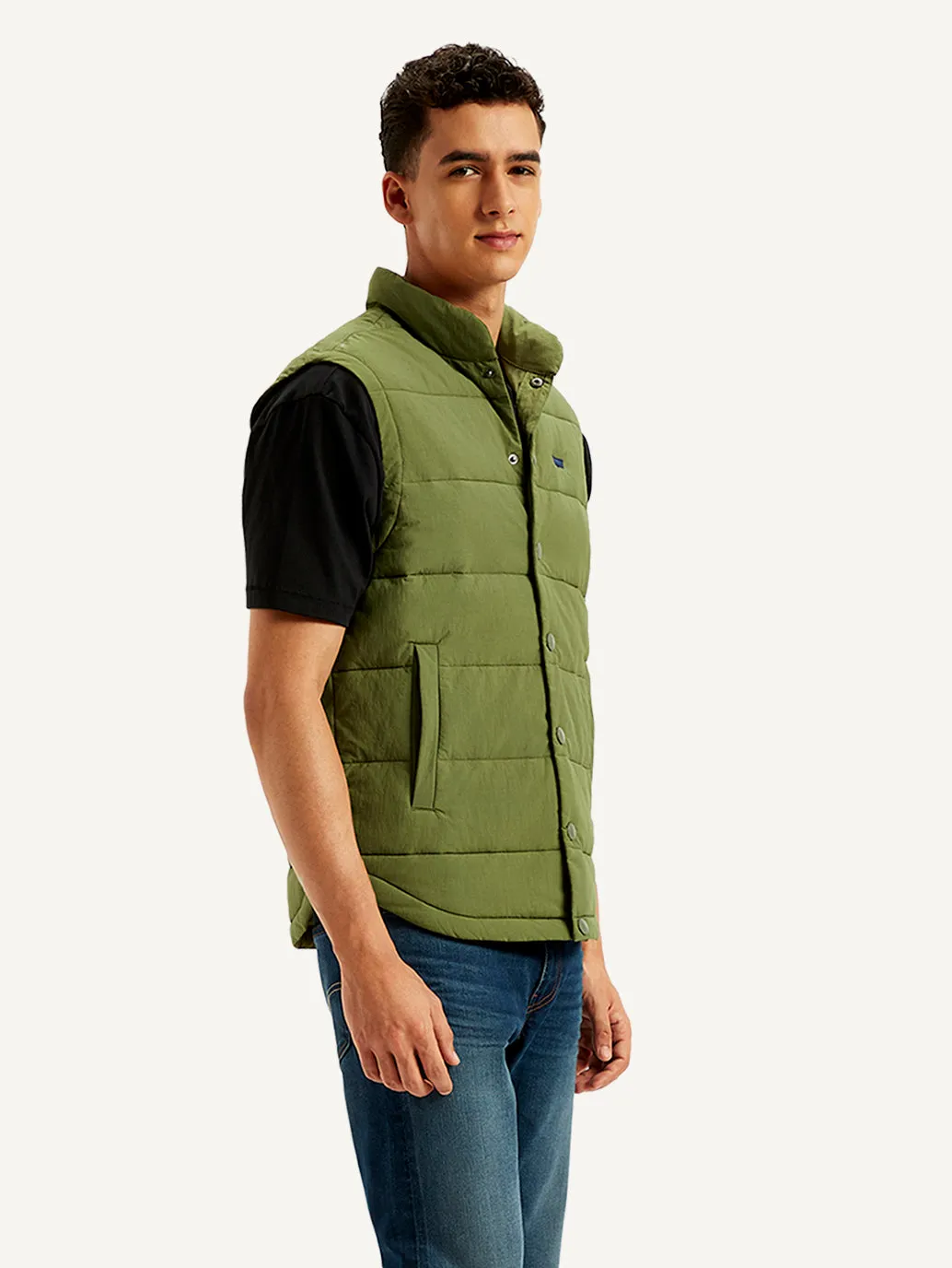 Men's Quilted Olive High Neck Puffer Jacket