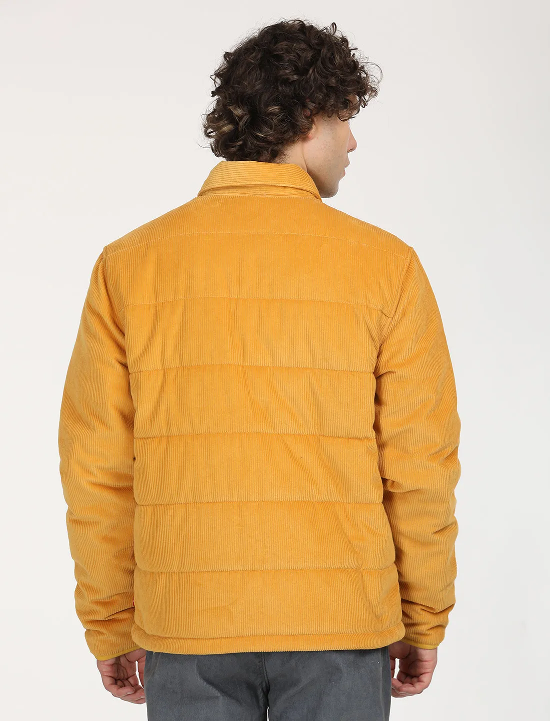 Men's Quilted Yellow Spread Collar Puffer Jacket