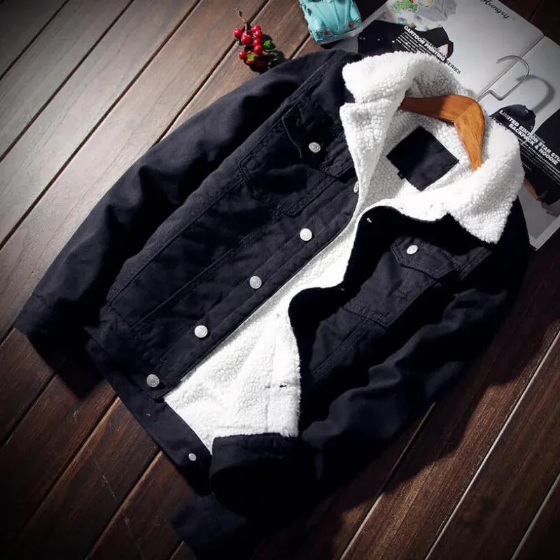 Men's Warm Fleece-Lined Denim Cowboy Jacket