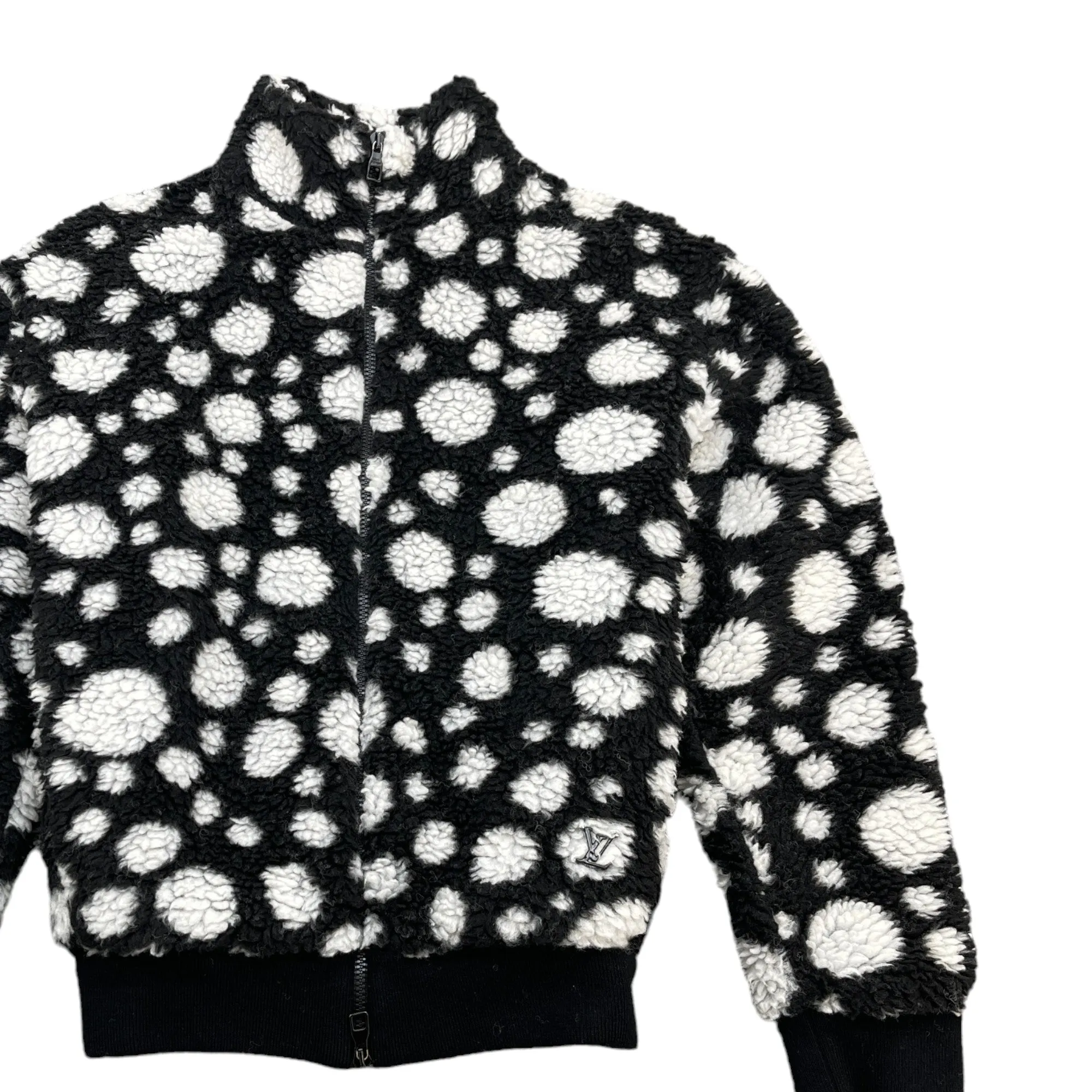 Men's Yayoi Kusama Infinity Dots Zip-Up Fleece Jacket Black Size S