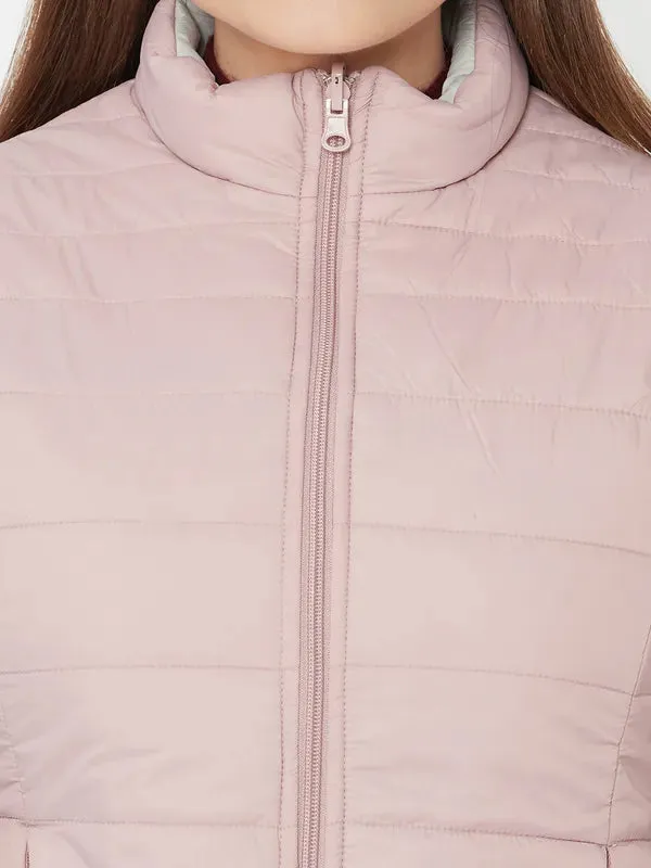 Mettle Women Pink Geometric Sleevless Puffer Jacket