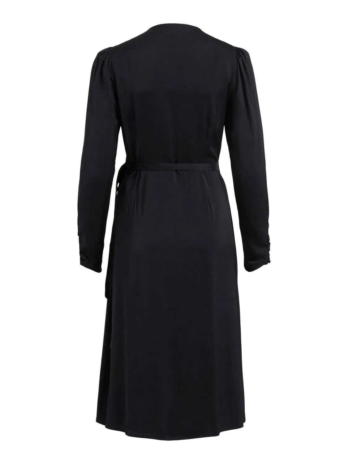 Miele Satin Wrap Midi Dress (Black)