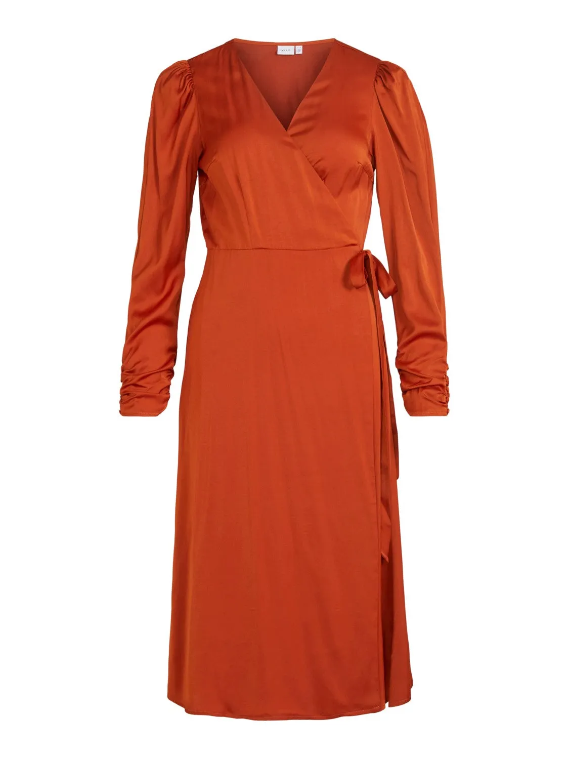 Miele Satin Wrap Midi Dress (Cinnamon Stick)