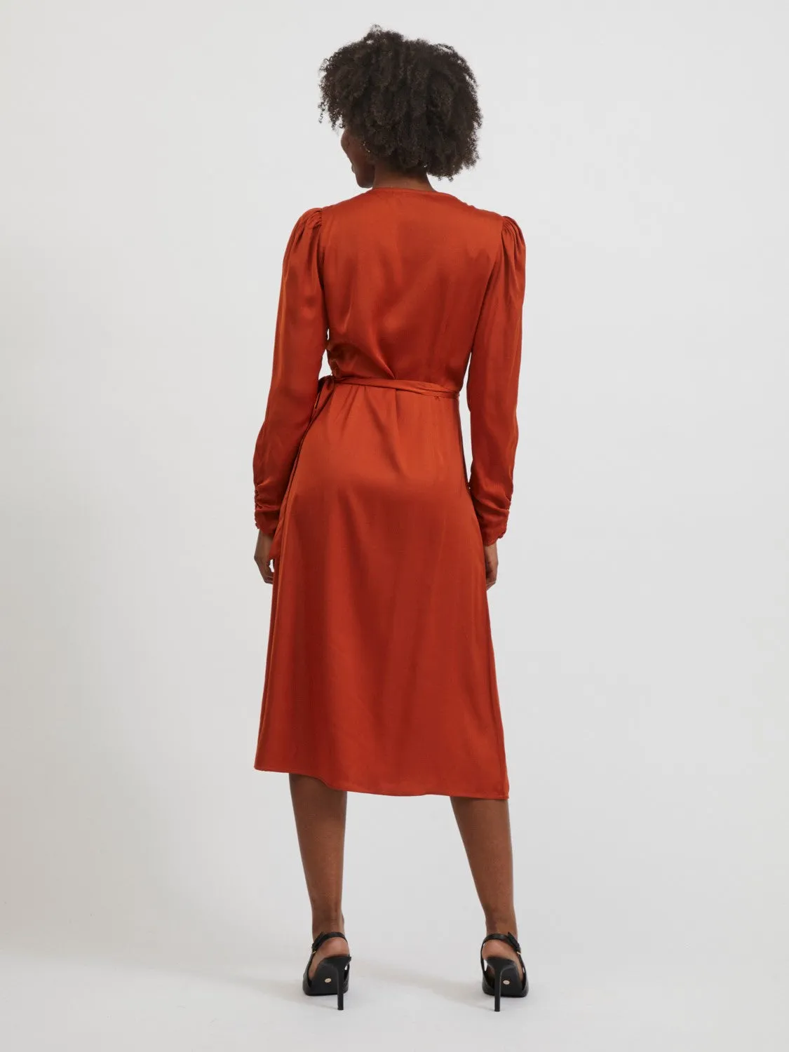 Miele Satin Wrap Midi Dress (Cinnamon Stick)