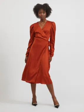 Miele Satin Wrap Midi Dress (Cinnamon Stick)