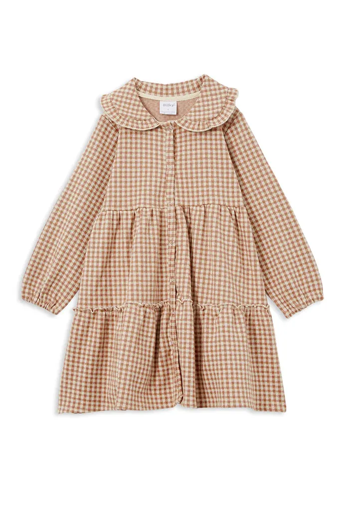 MILKY Check Tiered Collared Dress