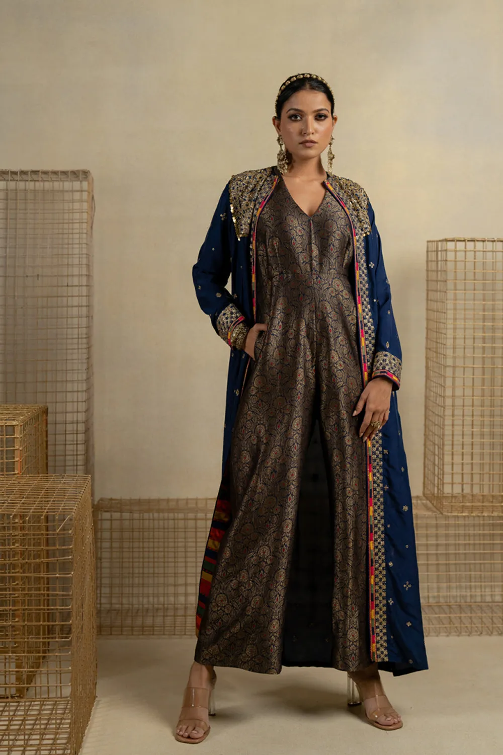 Neela Brocade Jumpsuit With Silk Embroidered Jacket