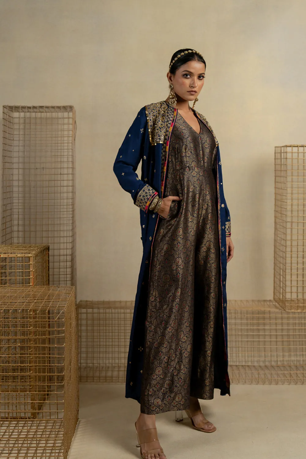 Neela Brocade Jumpsuit With Silk Embroidered Jacket