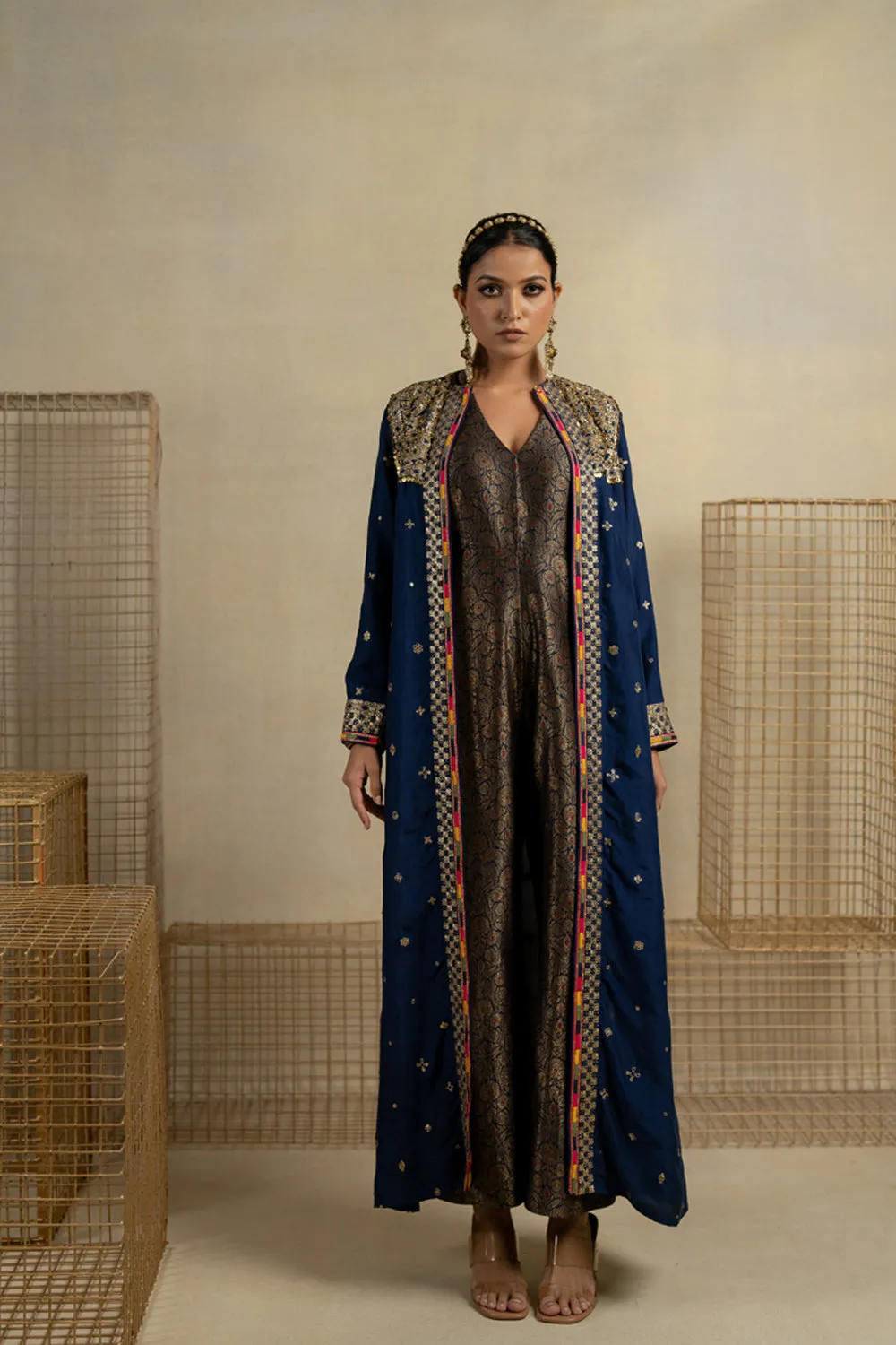 Neela Brocade Jumpsuit With Silk Embroidered Jacket