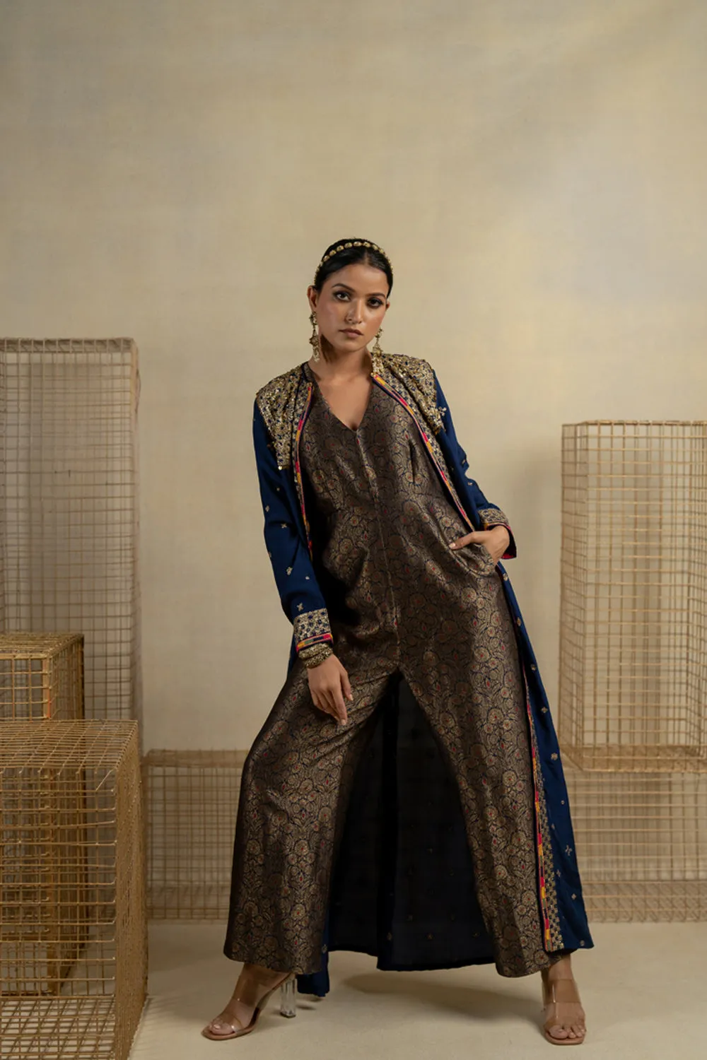 Neela Brocade Jumpsuit With Silk Embroidered Jacket