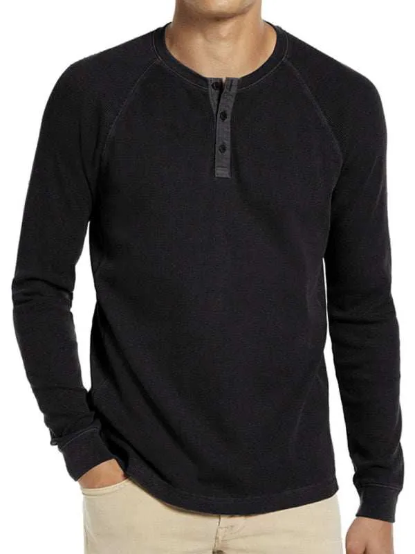 New Men's Round Neck Waffle Henley Shirt