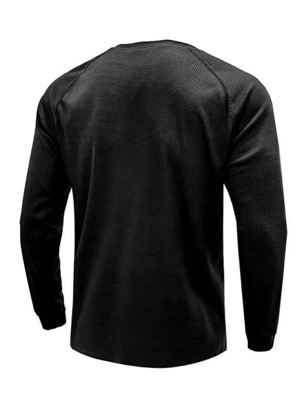 New Men's Round Neck Waffle Henley Shirt