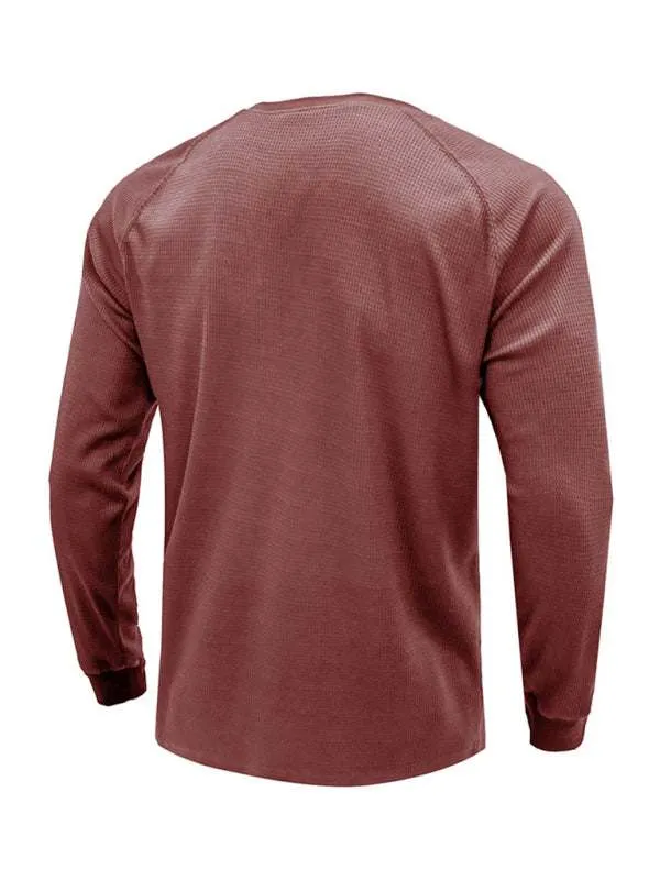 New Men's Round Neck Waffle Henley Shirt