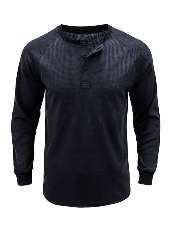 New Men's Round Neck Waffle Henley Shirt