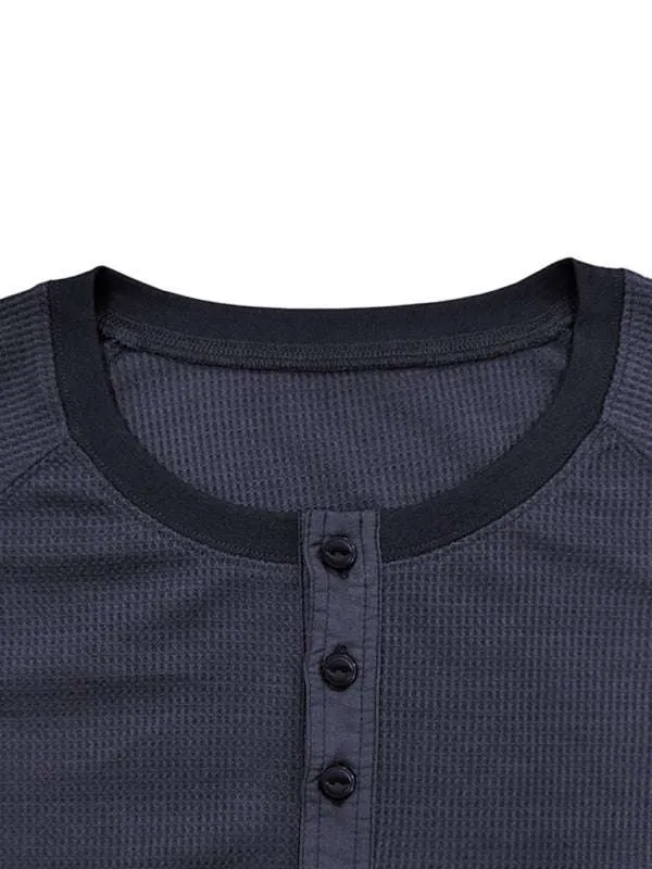 New Men's Round Neck Waffle Henley Shirt