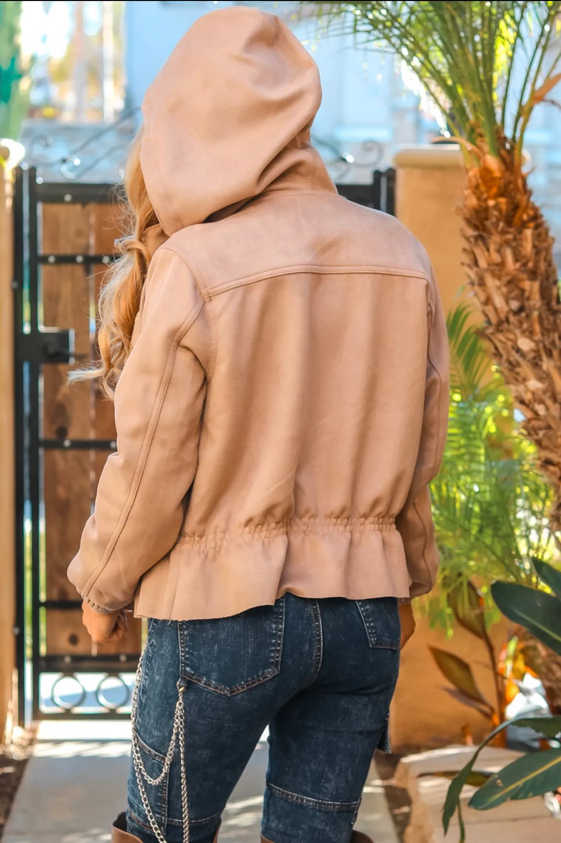 No Strings Attached Faux Suede Jacket Cognac