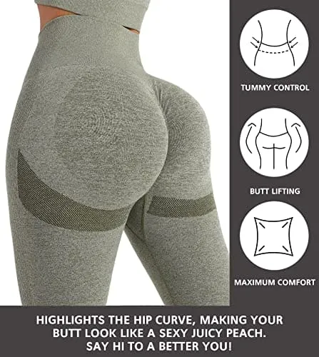 NORMOV Butt Lifting Workout Leggings for Women,Seamless High Waist Gym Yoga Pants Grass Green