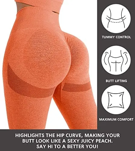 NORMOV Butt Lifting Workout Leggings for Women,Seamless High Waist Gym Yoga Pants Orange