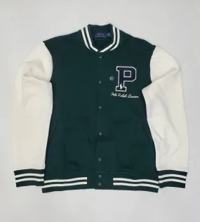 Nwt Polo Ralph Lauren Green 'P' Fleece Baseball Jacket