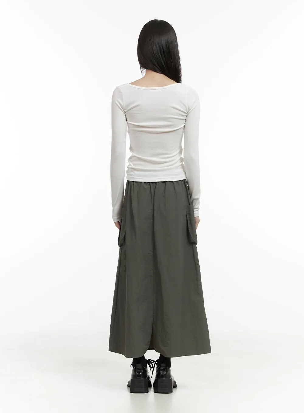 Nylon Pocket Cargo Maxi Skirt CO410