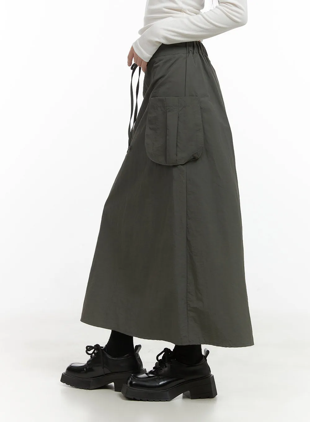 Nylon Pocket Cargo Maxi Skirt CO410