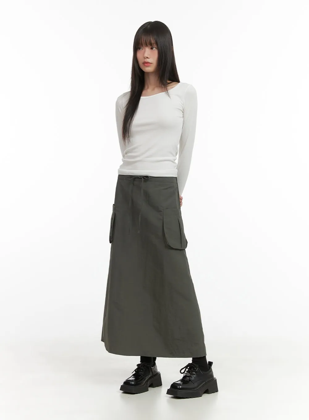 Nylon Pocket Cargo Maxi Skirt CO410