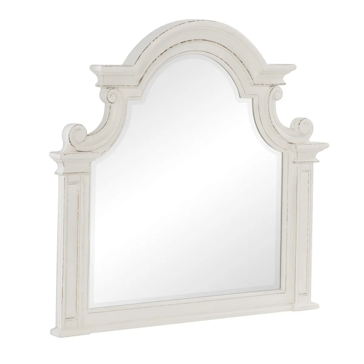 Oak Veneer Mirror - Antique White & Brown-Gray Finish