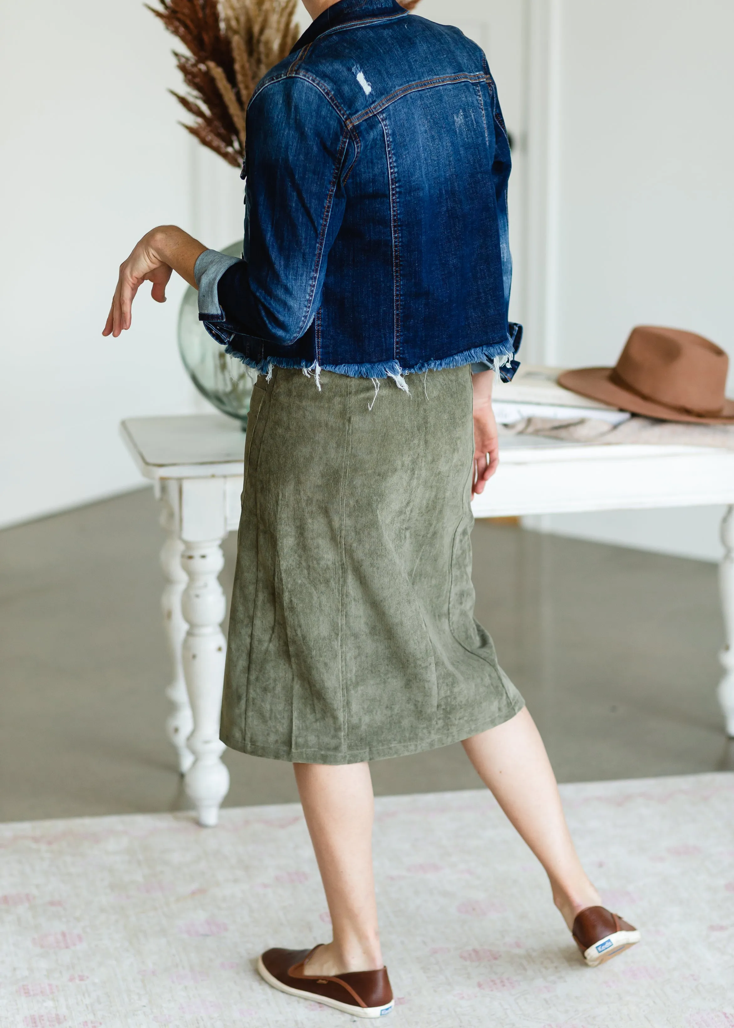 Olive Button Corduroy Midi Skirt - FINAL SALE