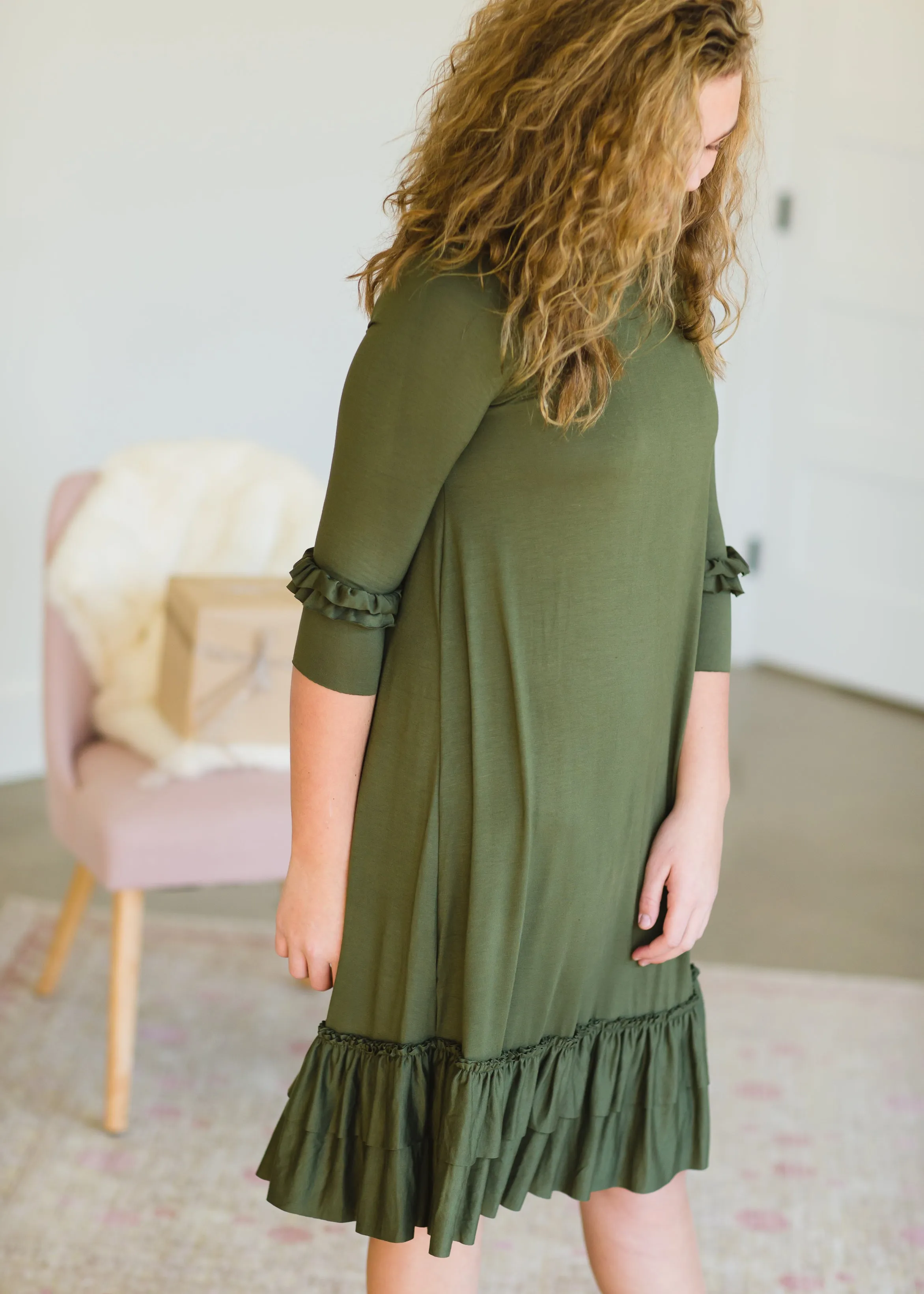 Olive Tiered Ruffle Midi Dress - FINAL SALE