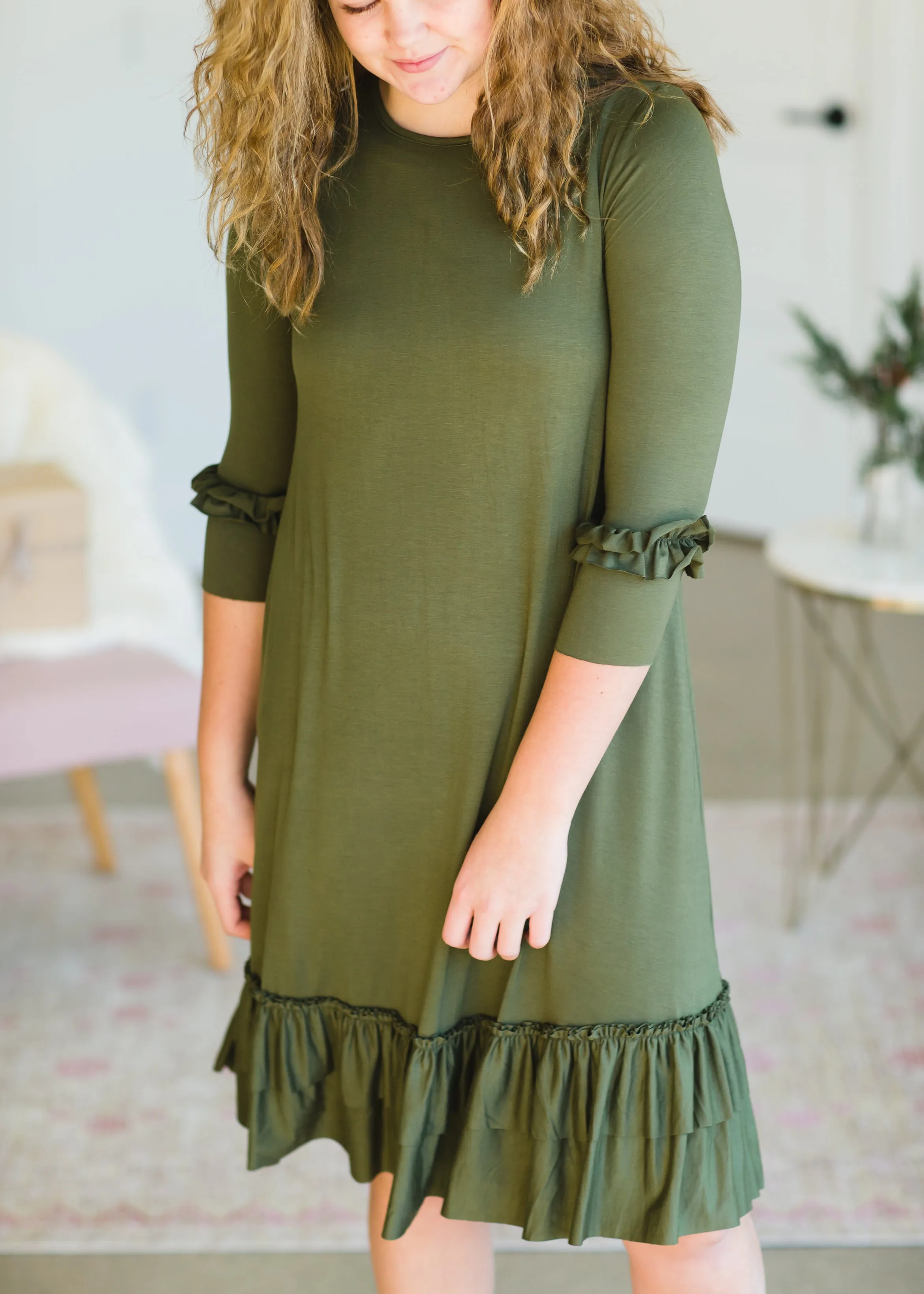 Olive Tiered Ruffle Midi Dress - FINAL SALE