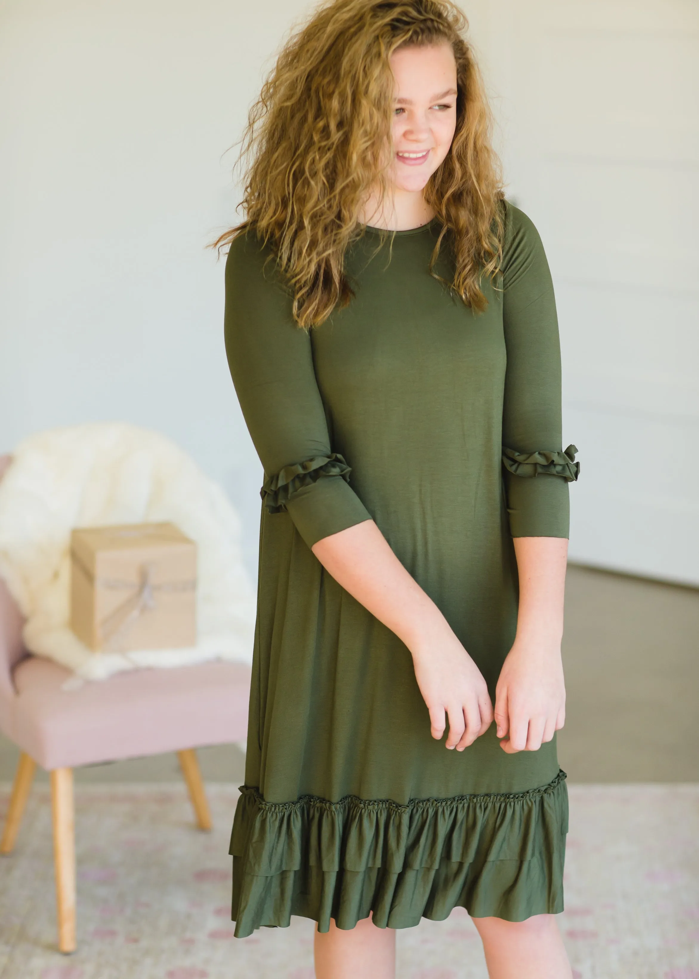 Olive Tiered Ruffle Midi Dress - FINAL SALE