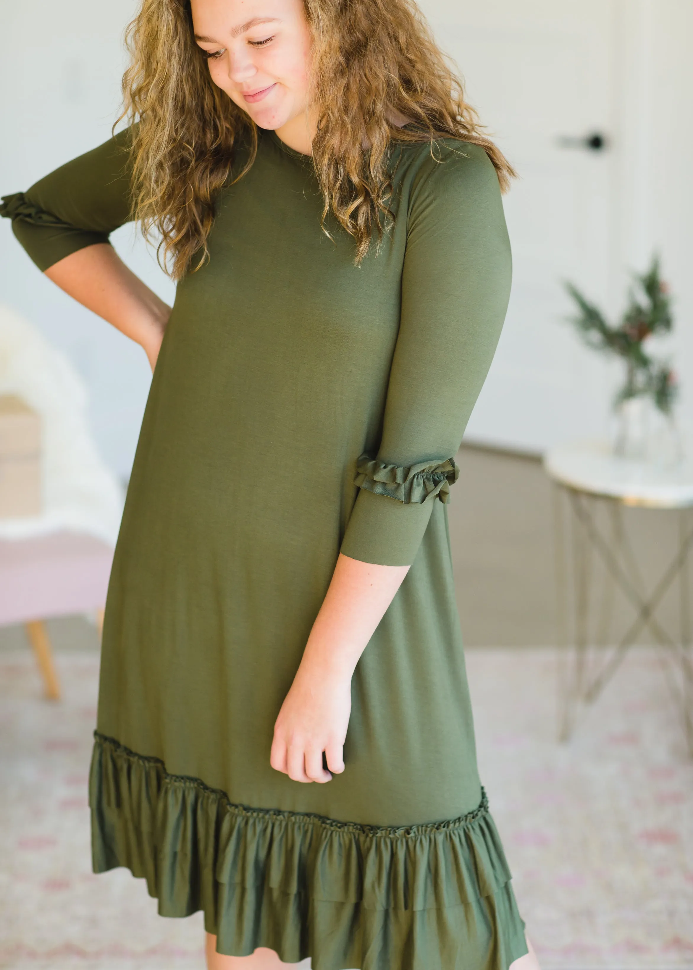 Olive Tiered Ruffle Midi Dress - FINAL SALE