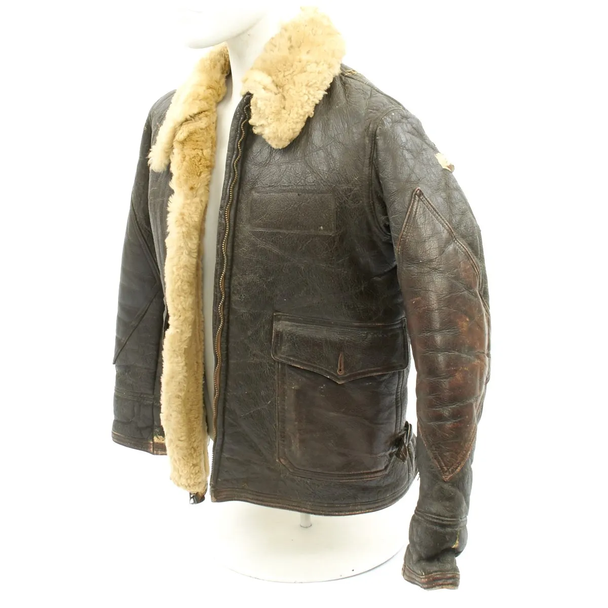 Original U.S. WWII Naval Aviator Sheepskin Painted Winter Flight Jacket M-445