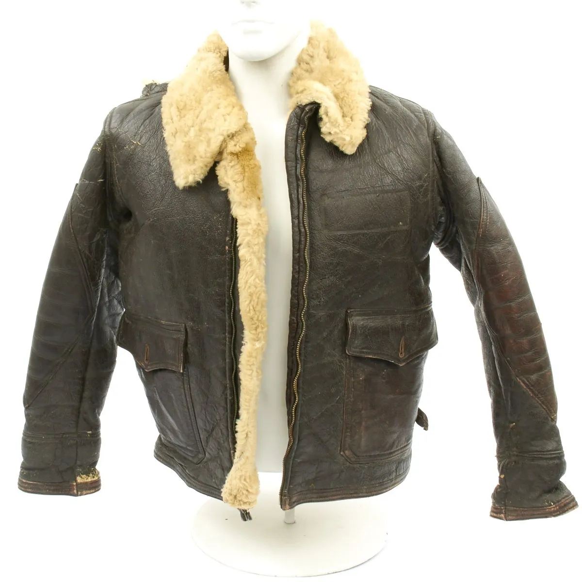 Original U.S. WWII Naval Aviator Sheepskin Painted Winter Flight Jacket M-445