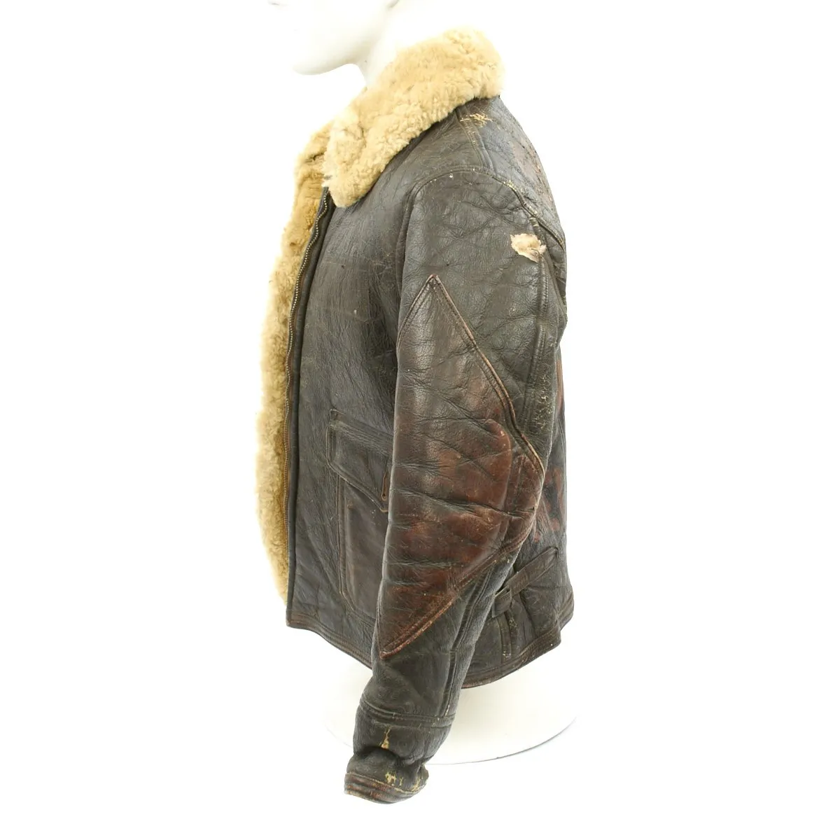 Original U.S. WWII Naval Aviator Sheepskin Painted Winter Flight Jacket M-445