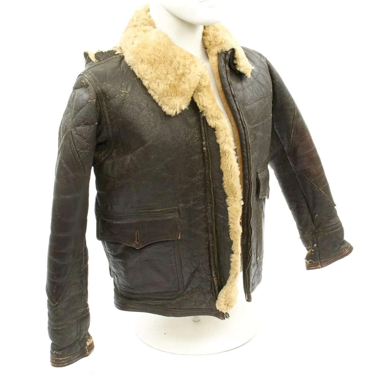 Original U.S. WWII Naval Aviator Sheepskin Painted Winter Flight Jacket M-445