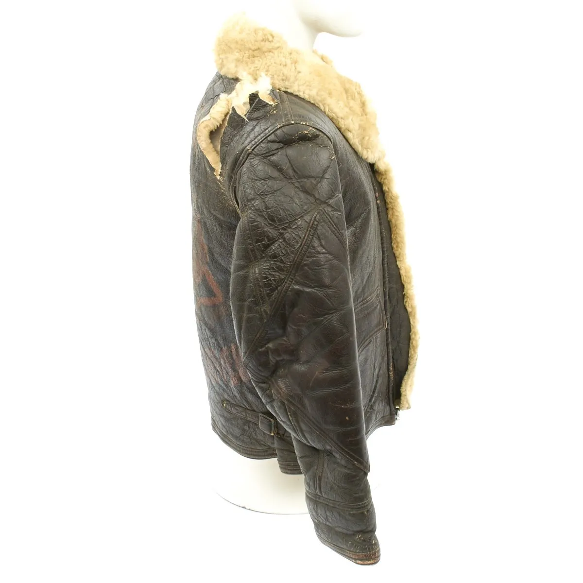 Original U.S. WWII Naval Aviator Sheepskin Painted Winter Flight Jacket M-445