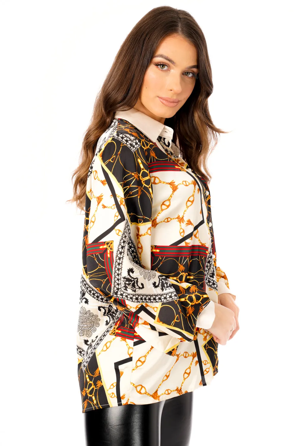 Oversized Chain Scarf Print Shirt