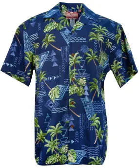 Palm Tree Paradise Mens Hawaiian Shirt in Navy