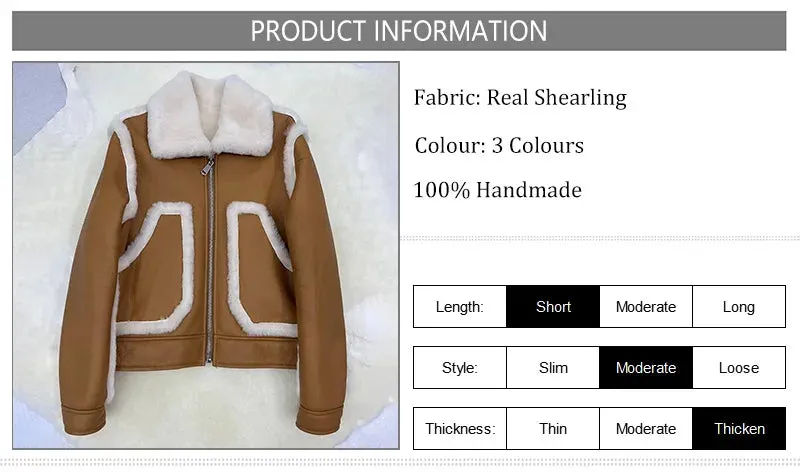 Patchwork Genuine Sheepskin Leather Short Shearling Jacket for Women (3 colors)