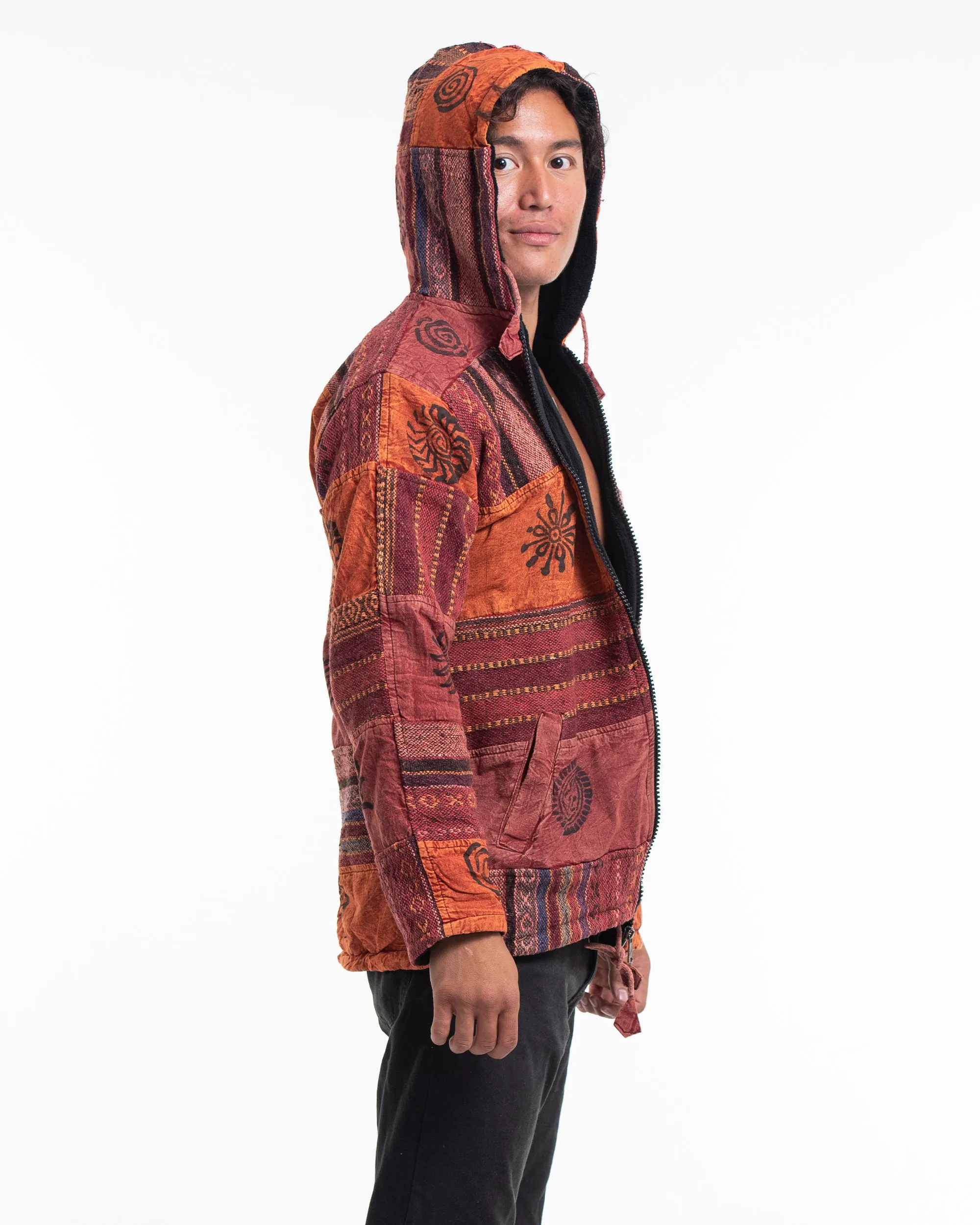 Patchwork Stone Washed Cotton Jacket in Brick 01