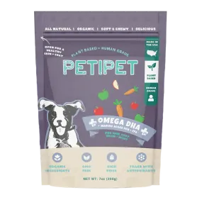 Petipet Omega DHA Bites with Marine Algae DHA   EPA Apple & Carrot Flavored Soft Chew Brain & Heart Health Supplement for Dogs, 7-oz bag