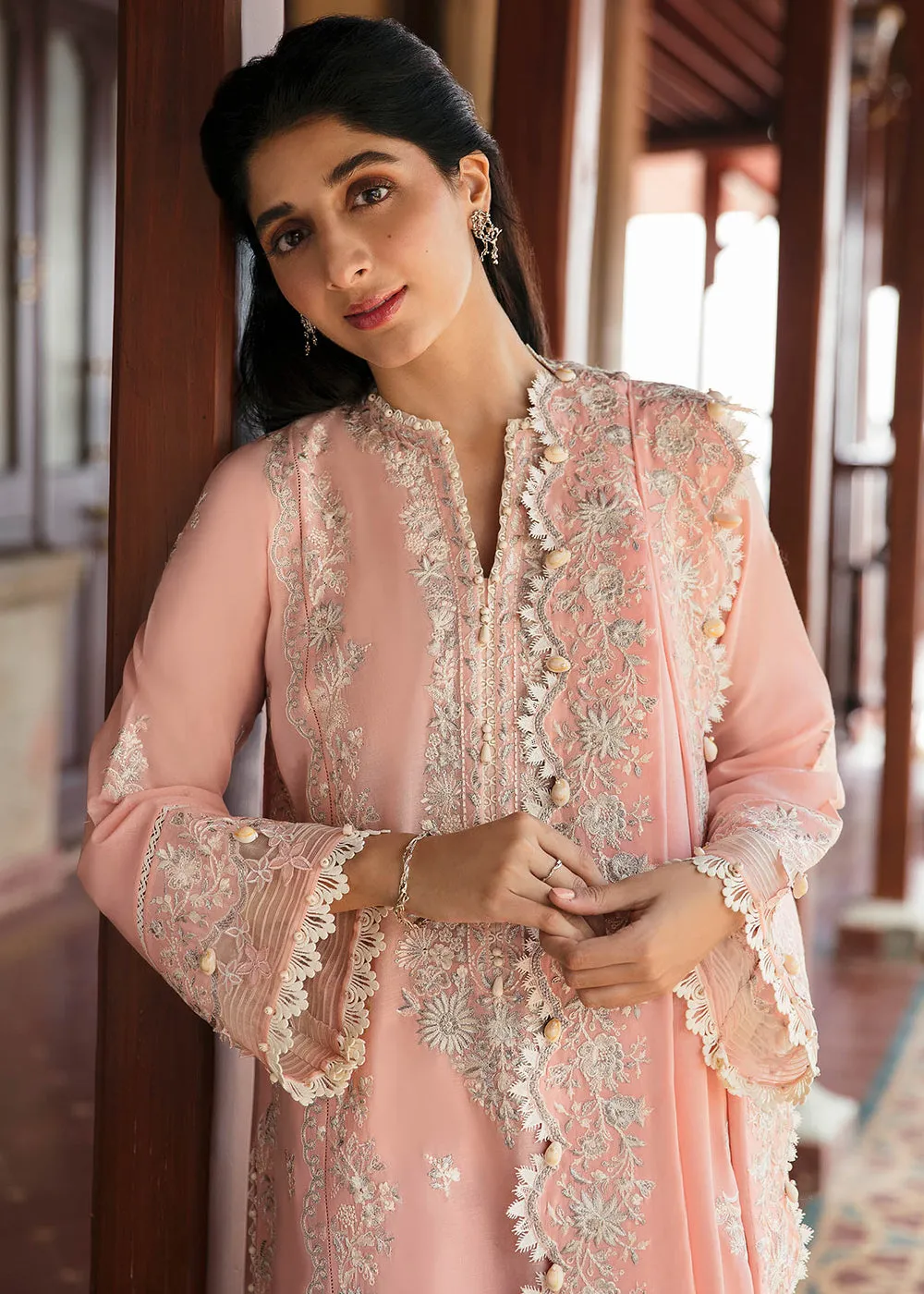 Pink Peach Luxury Lawn Suit | Zaha | Festive Lawn '23 | ELA - ZF23-06