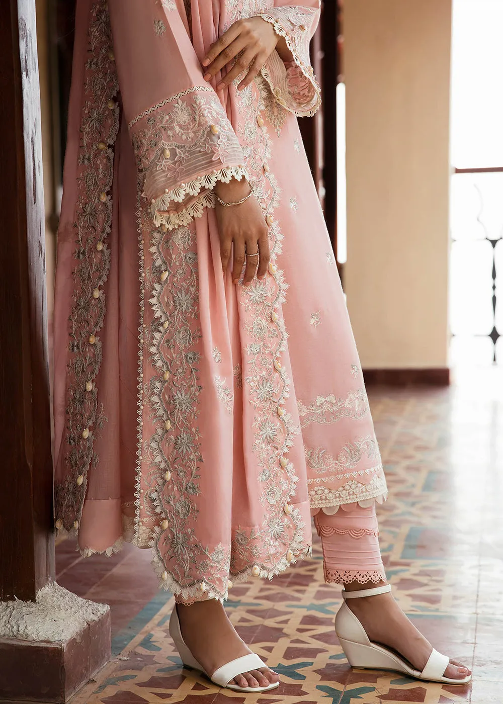 Pink Peach Luxury Lawn Suit | Zaha | Festive Lawn '23 | ELA - ZF23-06