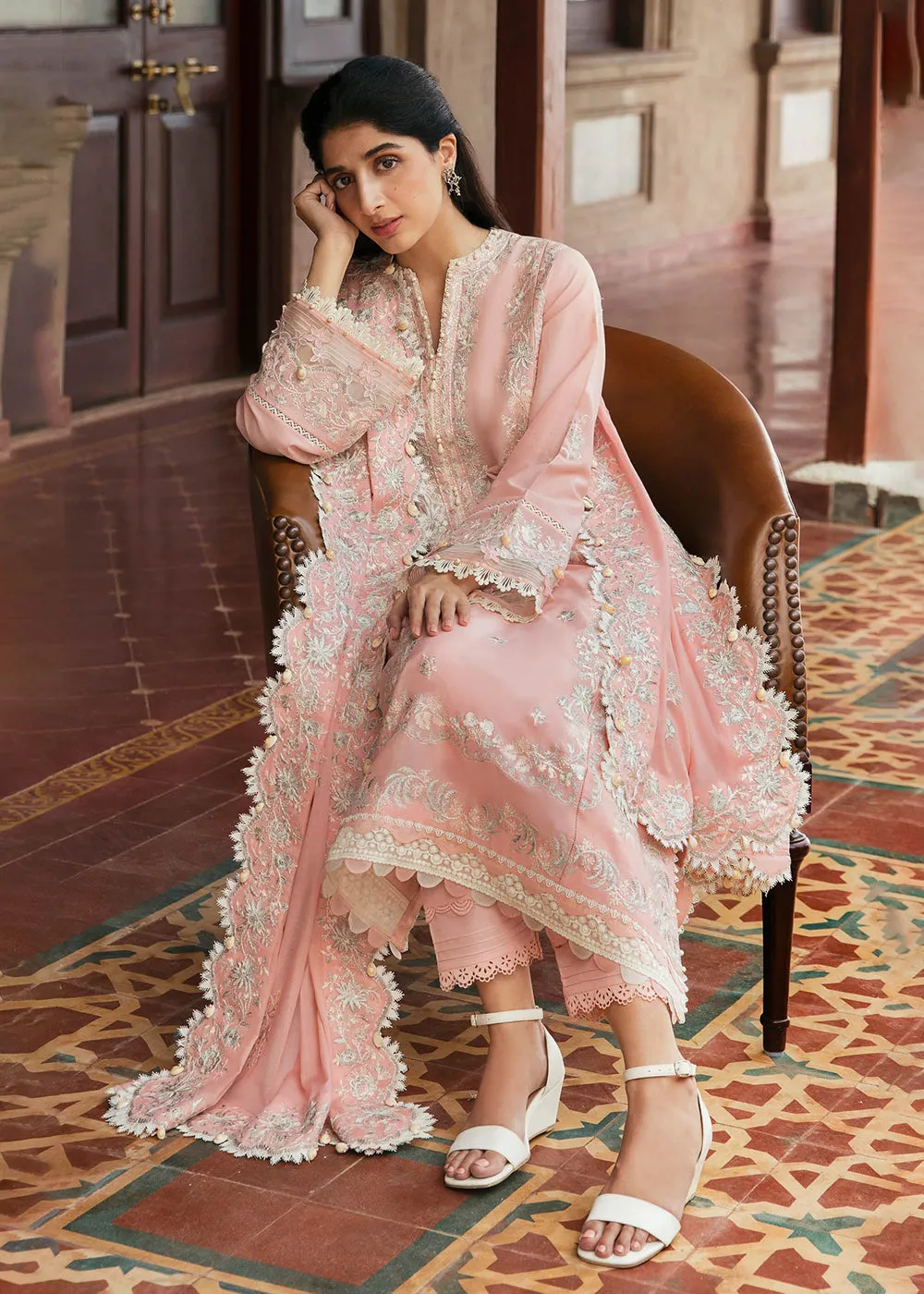 Pink Peach Luxury Lawn Suit | Zaha | Festive Lawn '23 | ELA - ZF23-06