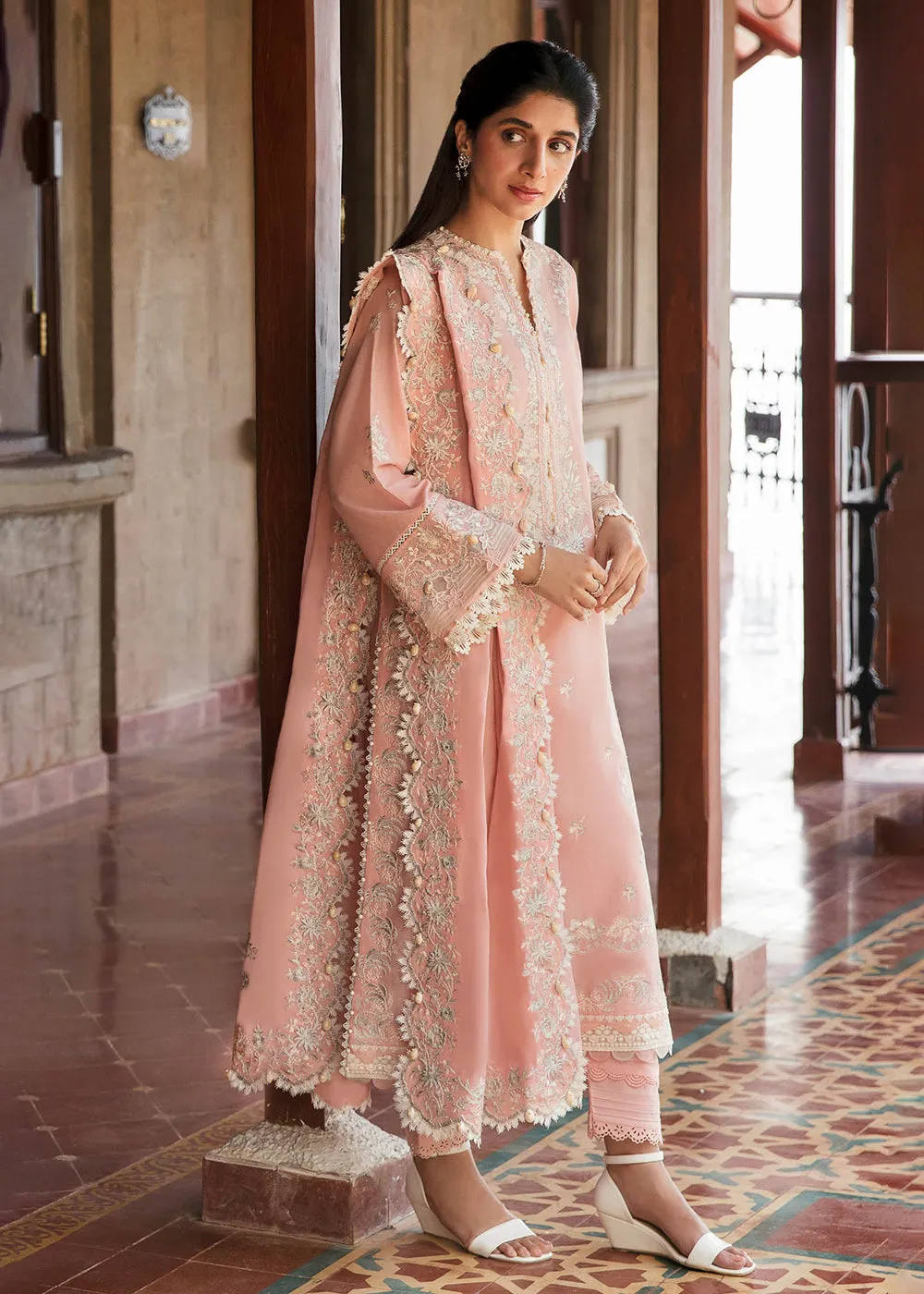 Pink Peach Luxury Lawn Suit | Zaha | Festive Lawn '23 | ELA - ZF23-06