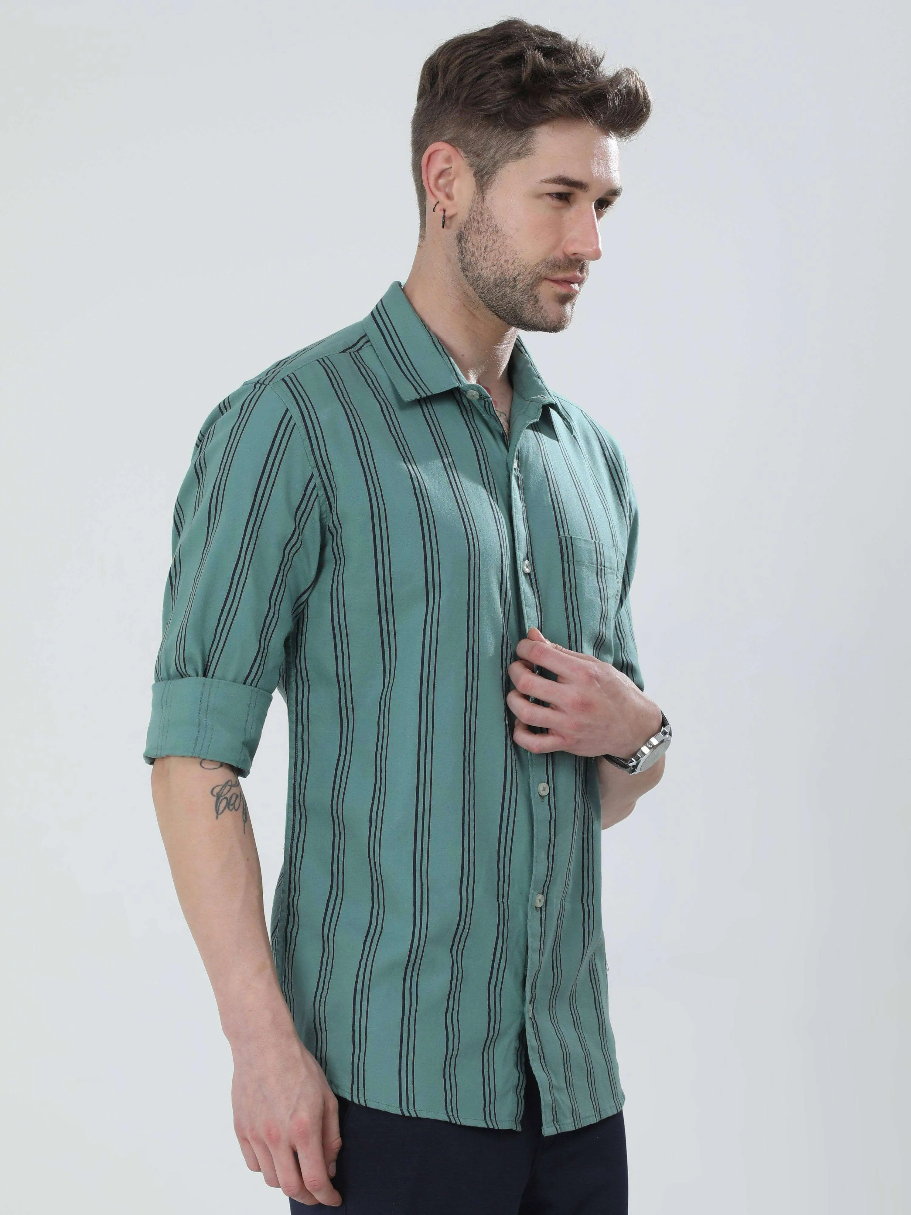 Pistachio Green Striped Shirt