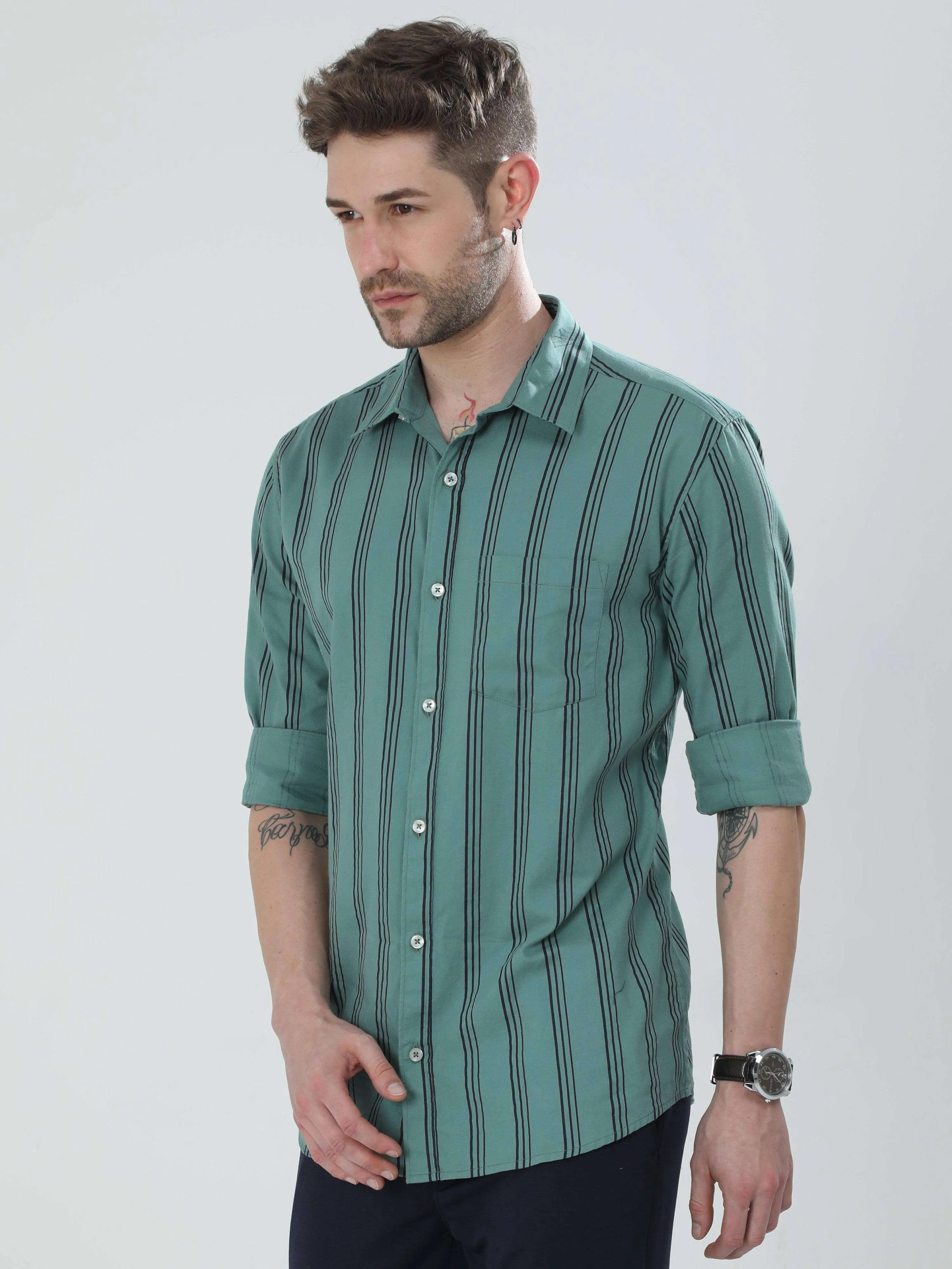 Pistachio Green Striped Shirt